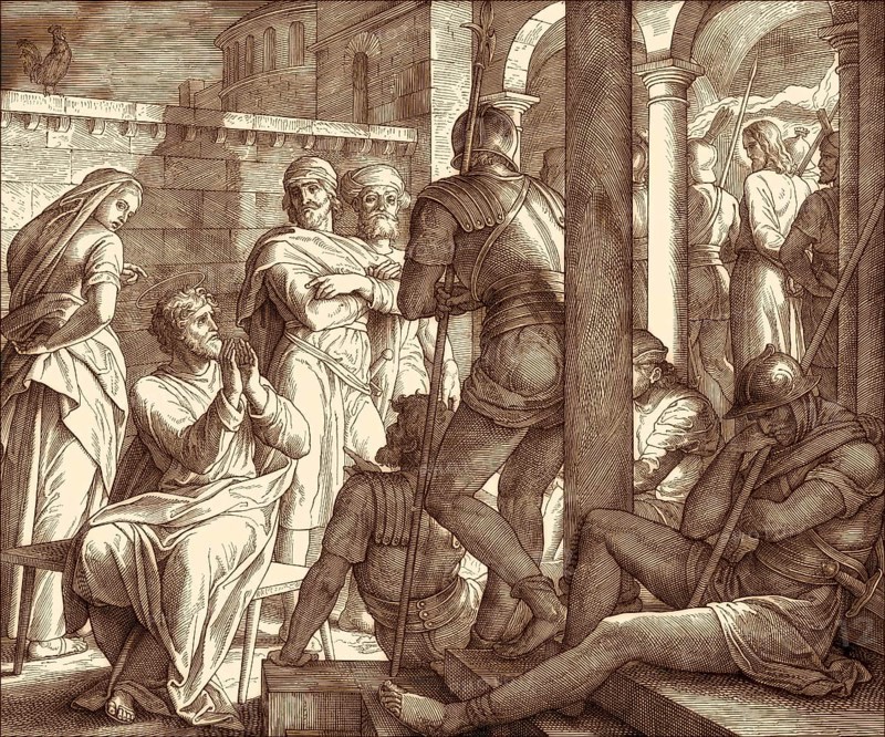 The Denial of apostle Peter, New Testament, by Julius Schnorr von Carolsfeld, 1860