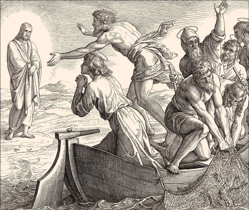 The Miraculous catch of fish, New Testament, by Julius Schnorr von Carolsfeld, 1860