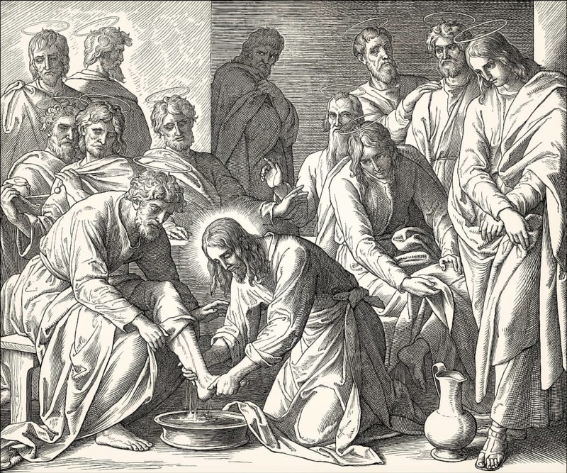 Jesus Washes the Disciples' Feet, New Testament, by Julius Schnorr von Carolsfeld, 1860