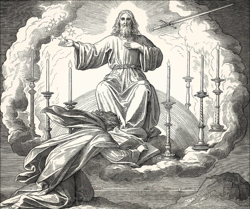 Vision of John on Patmos, Book of Revelation, New Testament, by Julius Schnorr von Carolsfeld, 1860