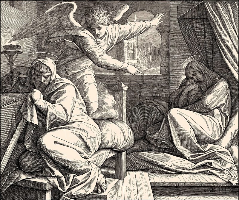 Angel Warns Joseph to leave Bethlehem and flee to Egypt, by Julius Schnorr von Carolsfeld
