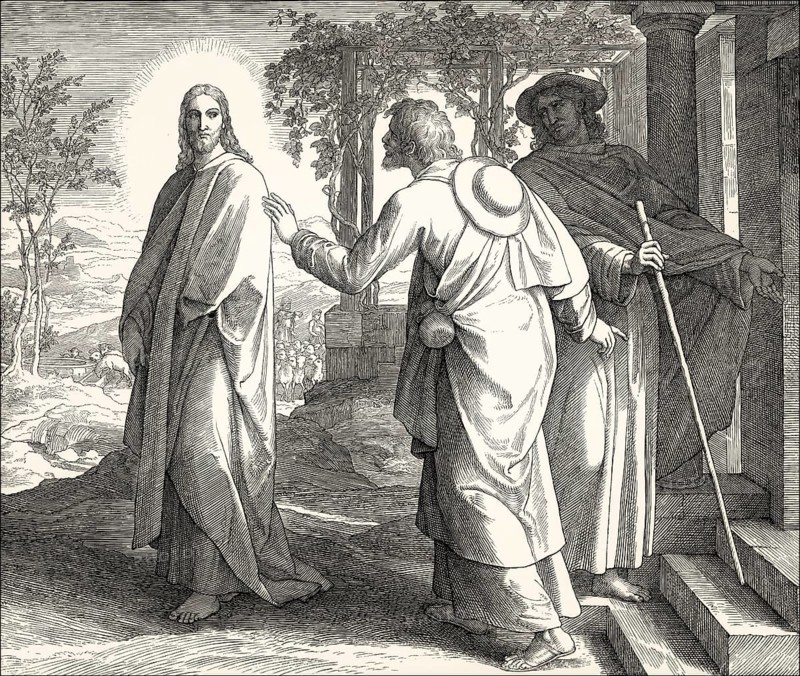 The road to Emmaus appearance, New Testament, by Julius Schnorr von Carolsfeld, 1860