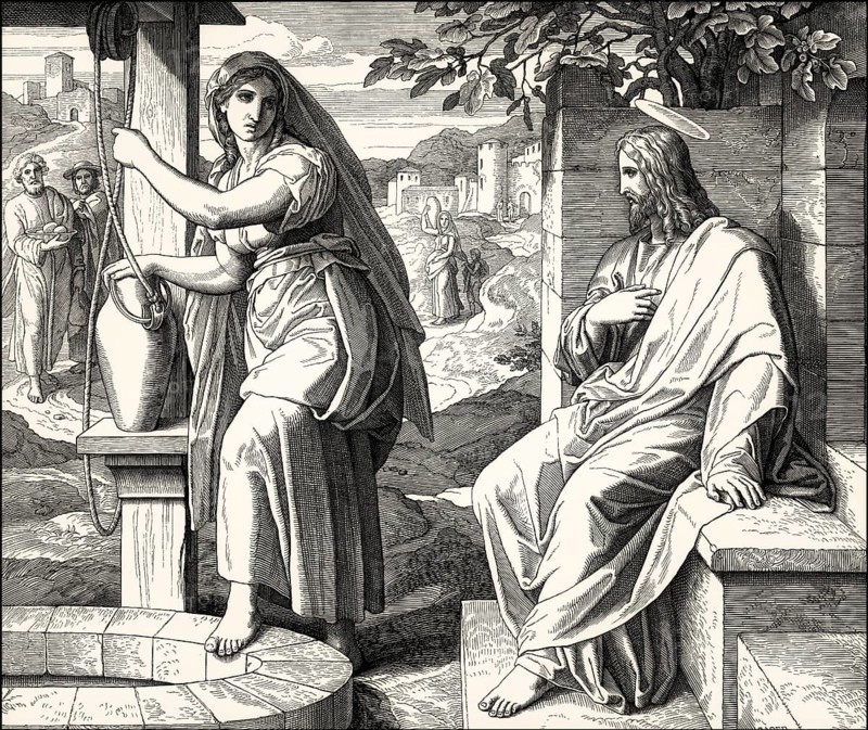 Jesus talks with a Samaritan woman, New Testament, by Julius Schnorr von Carolsfeld, 1860
