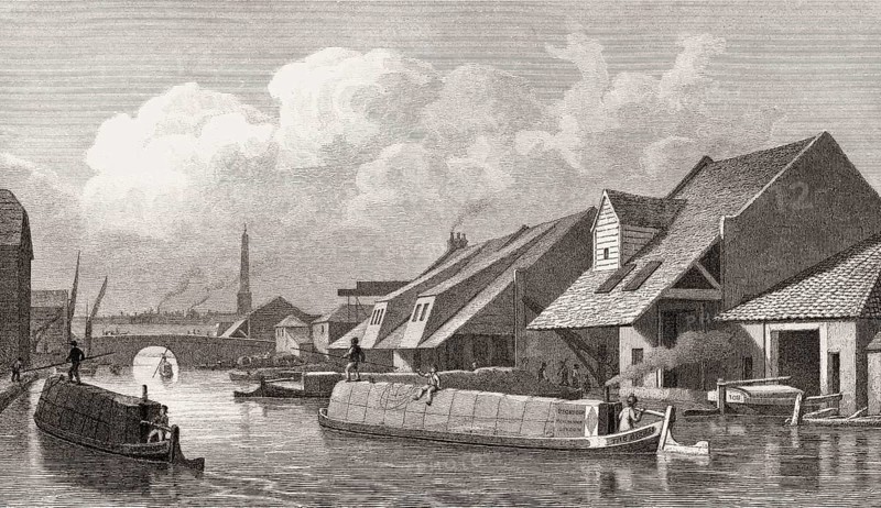 The City Basin, Regent's Canal, London, illustration by Th. H. Shepherd, 1828