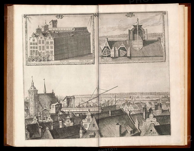 Keplerian astronomical refracting telescope, Machinae coelestis, 1673, by Johannes Hevelius, Danzig