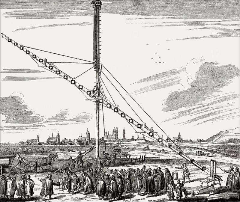 Keplerian astronomical refracting telescope, Machinae coelestis, 1673, by Johannes Hevelius, Danzig