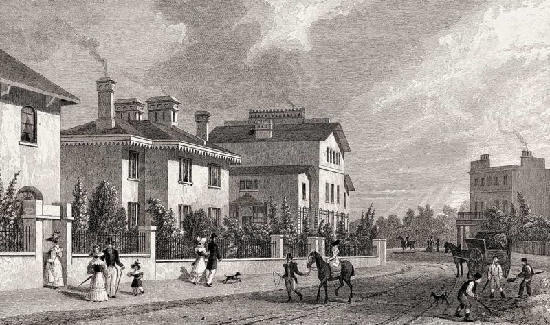 Park Village East, Regent's Park, London, UK, illustration by Th. H. Shepherd, 1826