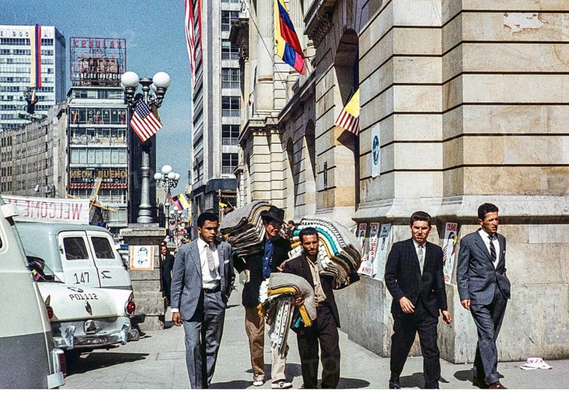 Street in the city centre on the day of President Kennedy's visit, Bogota, Colombia, South America, 12 December 1961, South America