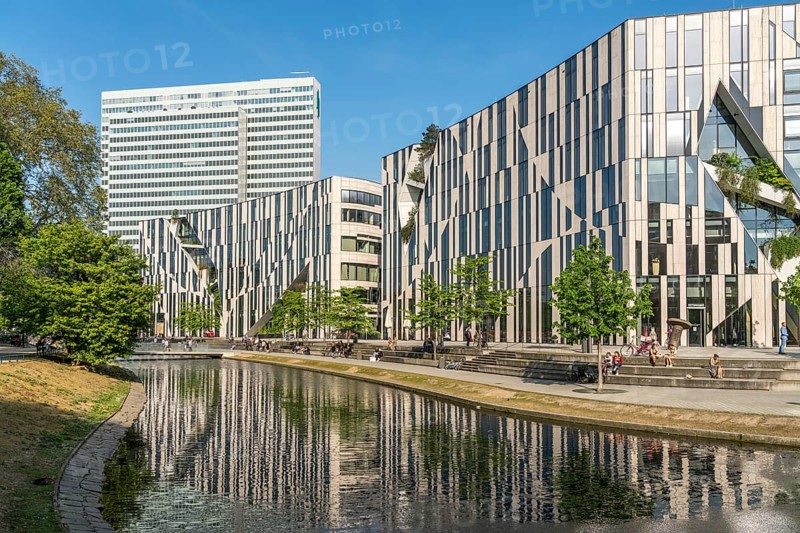 Modern architecture of the Kö-Bogen and Dreischeibenhaus building complex, state capital Düsseldorf, North Rhine-Westphalia, Germany, Europe