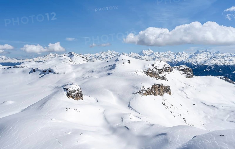 Mountain landscape with snow, view from the summit Wisshore to the Pointe de la Plaine Morte, Bernese Alps, Switzerland, Europe