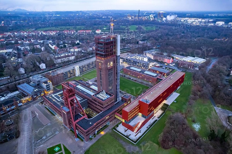 Nordstern colliery seen from the air at dusk, Gelsenkirchen, North Rhine-Westphalia, Germany, Europe