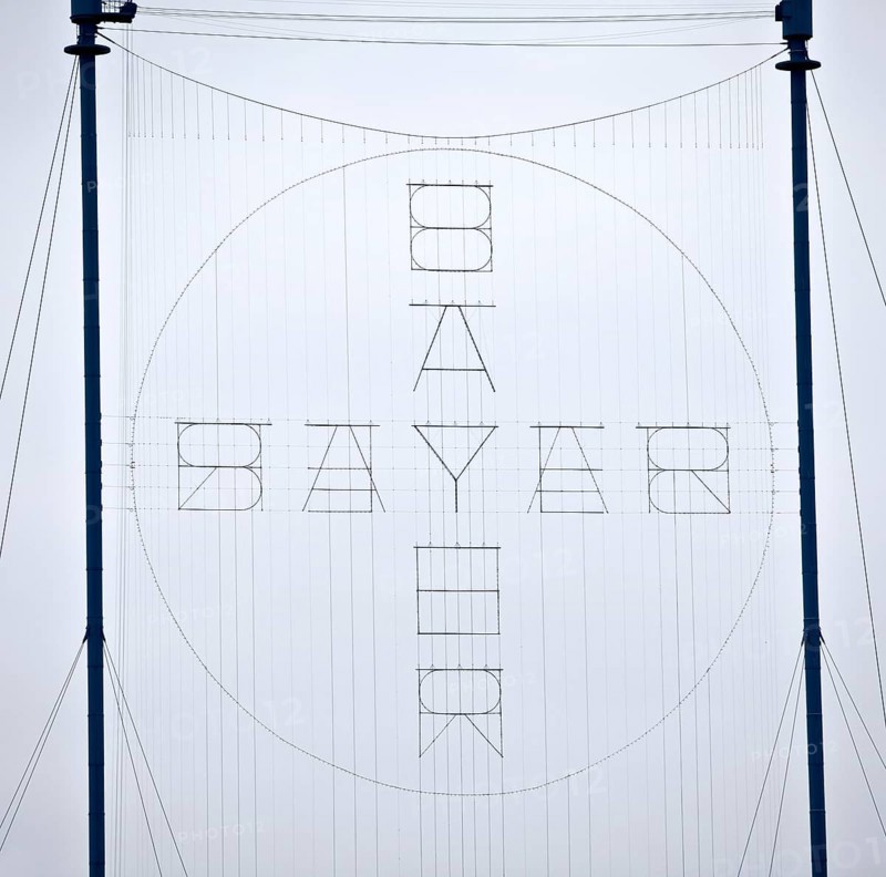 Bayer Cross, the world's largest illuminated sign with 1, 710 LED lights per day, Bayer AG, Leverkusen, North Rhine-Westphalia, Germany, Europe