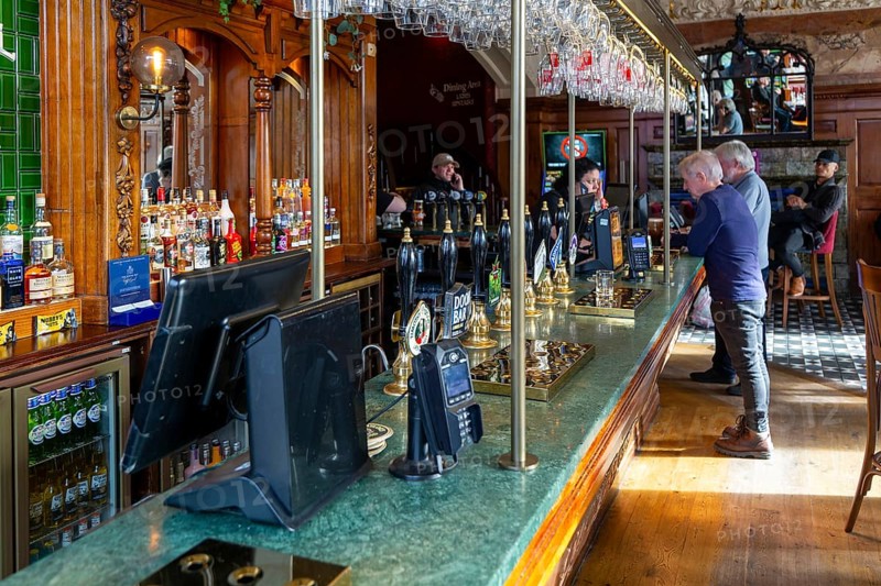 Public bar inside Crown Hotel pub in city centre of Liverpool, England, UK
