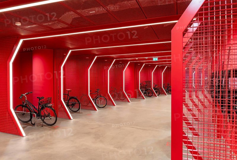 Underground car park for bicycles, redesigned Potsdamer Platz station, Sony Center, Berlin, Germany, Europe
