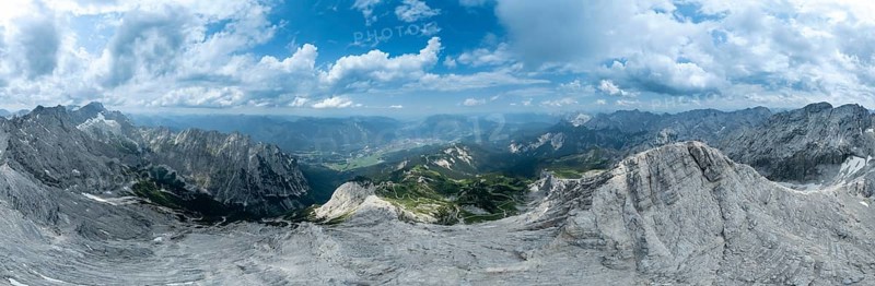 Alpine panorama, aerial view, 360° view from the Alpspitze, high mountains, Bavaria, Germany, Europe
