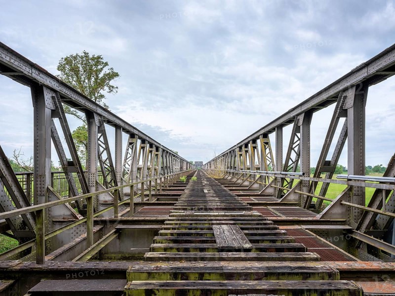 Abandoned railway bridge over the Elbe near Barby, lost place, steel truss bridge from the 1870s on the so-called cannon railway from Berlin to Metz, Barby, Saxony-Anhalt, Germany, Europe