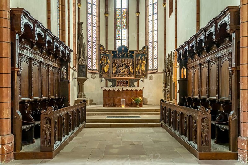 Choir and altar of the Protestant town church in Bad Wimpfen, Kraichgau, Baden-Württemberg, Germany, Europe