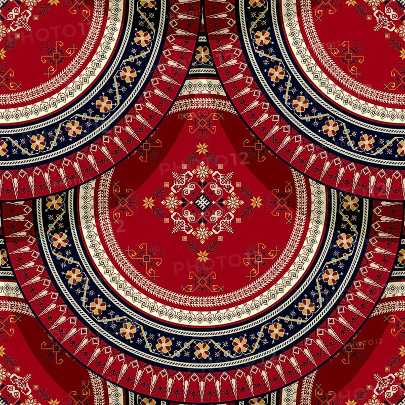 Seamless Latvian embroidery circular pattern, vector template for your design