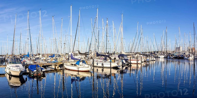 Marina harbour with sailboats yacht boats panorama at the Baltic Sea in Heiligenhafen, Germany, Europe