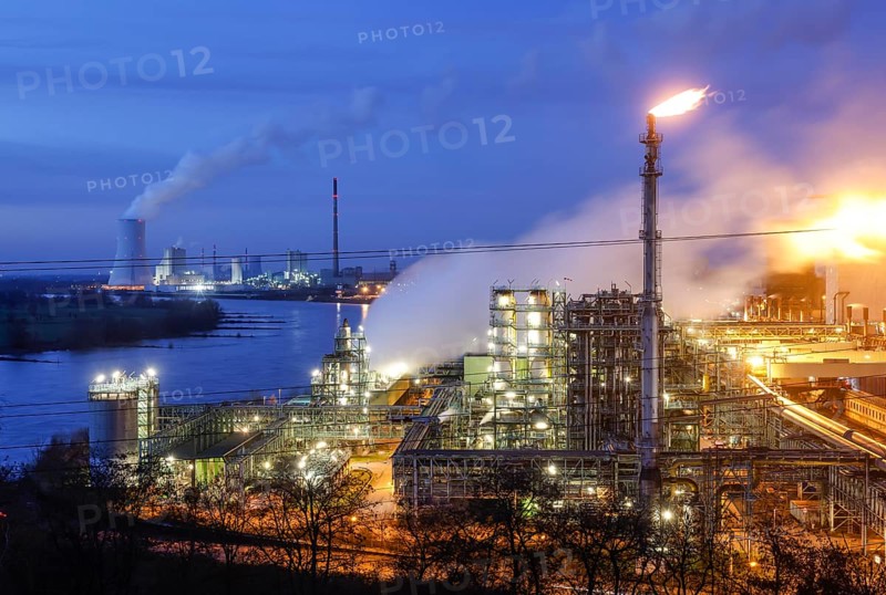 Duisburg, Ruhr area, North Rhine-Westphalia, Germany - ThyssenKrupp Steel, Schwelgern coking plant on the Rhine in Duisburg Marxloh, behind Walsum coal-fired power station