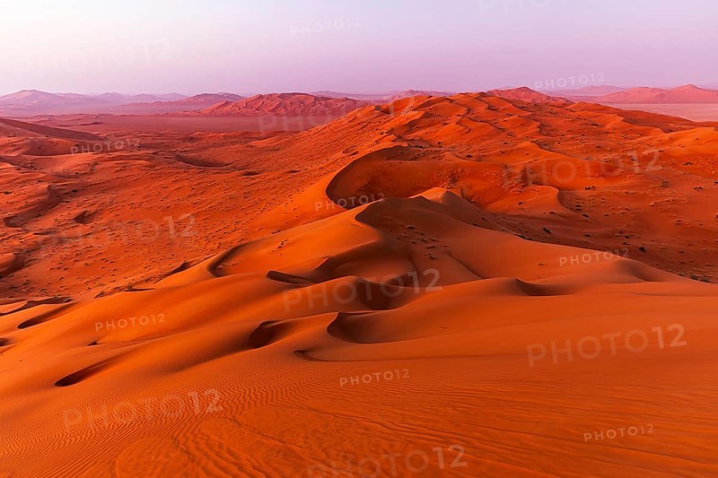 Wind-sculpted, curved, sand dunes in the Rub al Khali desert, Dhofar province, Arabian Peninsula, Sultanate of Oman