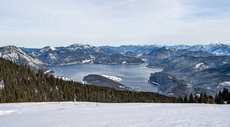 View of the Walchensee from the Simetsberg, Estergebirge, Bavarian Prealps, Bavaria Germany