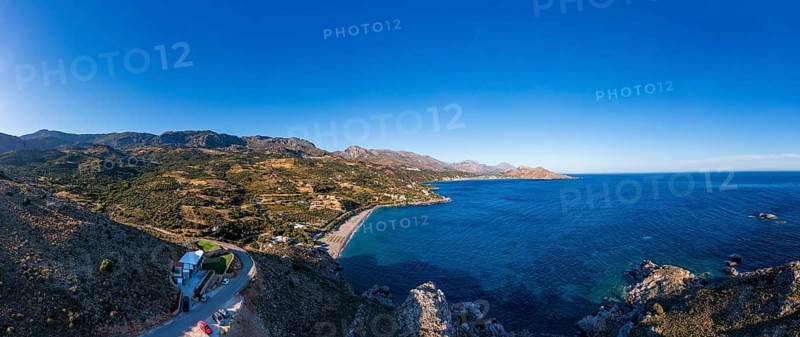 Drone shot, beach and coastal landscape near Plakias, south coast, Crete, Greece, Europe