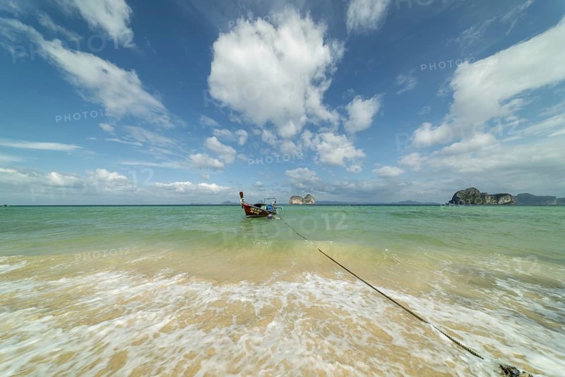 Longtail boat on the beach, Koh Ngai Island, Andaman Sea, Satun Province, Southern Thailand, Thailand, Asia