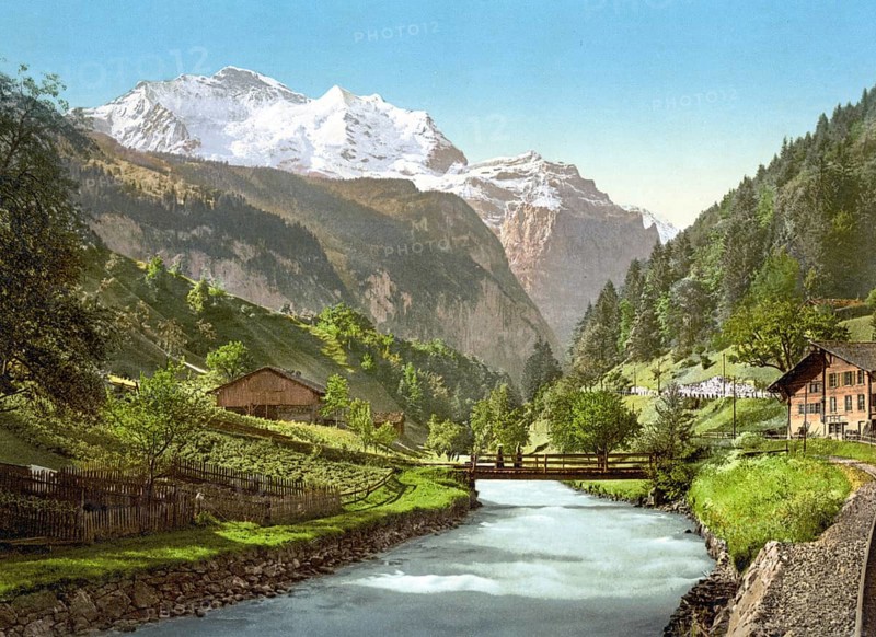 Jungfrau und Lauterbrunnen, Bernese Oberland, Switzerland, Historic, digitally restored reproduction from a 19th century original, Record date not stated, Jungfrau and Lauterbrunnen, Bernese Oberland, Switzerland, Historic, digitally restored reproduction from a 19th century original, Record date not stated, Europe
