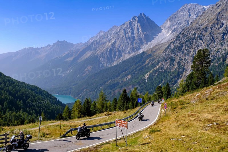 Pass road with a view of Lake Antholz, Staller Sattel, between the Antholz Valley, South Tyrol Italy and the Defereggen Valley, East Tyrol, Austria, Europe