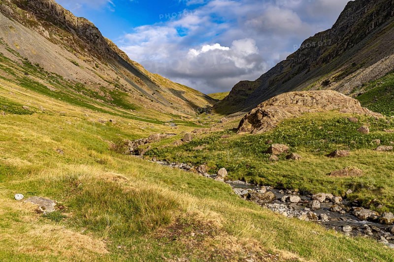 River landscape at Honister Pass in the Lake District, England, Great Britain