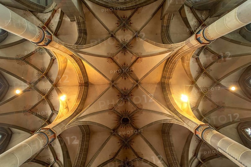 The Gothic choir vault in the Protestant parish church of St Michael, Schwäbisch Hall, Baden-Württemberg, Germany, Europe