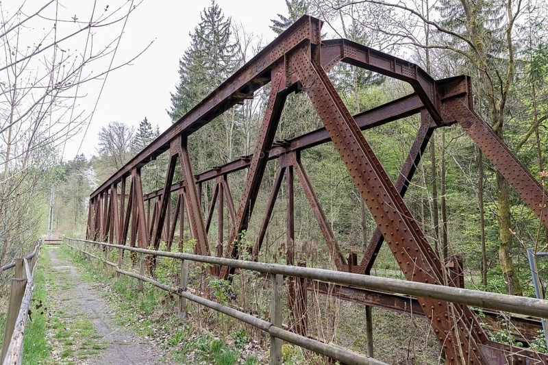 Steel truss bridge, former railway bridge of the Gottleuba valley railway near Langenhennersdorf, Bad Gottleuba-Berggießhübel, Saxony, Germany, Europe
