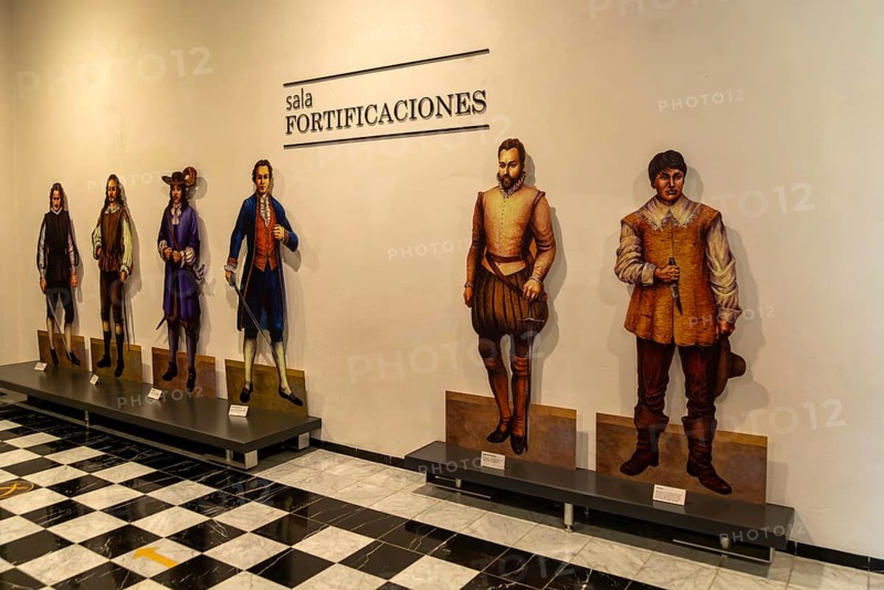 Interior of city museum, Campeche city, Campeche State, Mexico images of Spanish colonial military figures 17th century