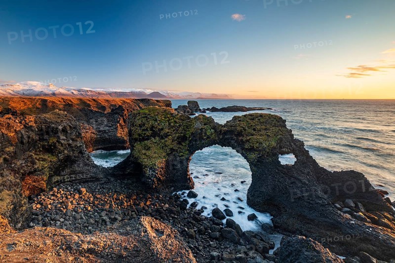 Rock structure, coast near Arnarstapi, Snäfellsnes peninsula, Snæfellsnes, West Iceland, Iceland, Europe