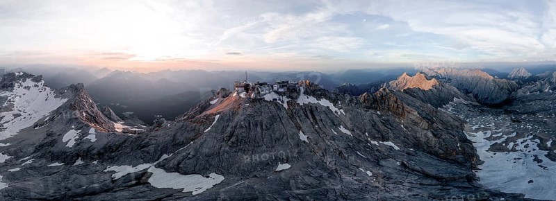 Alpine panorama, aerial view, Zugspitze and Zugspitzplatt with glacier, high mountains, Bavaria, Germany, Europe