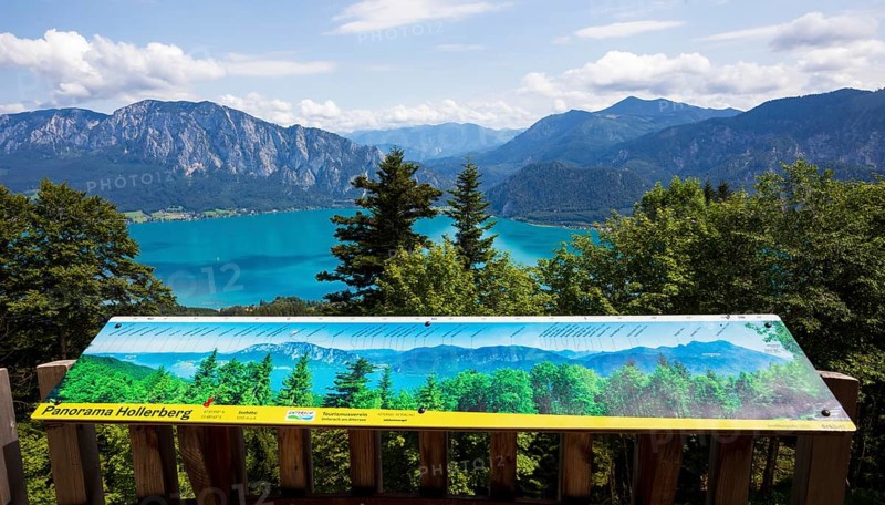 Hollerberg viewing platform on the Hochplettspitz, Attersee with Höllengebirge, Salzkammergut, Upper Austria, Austria, Europe