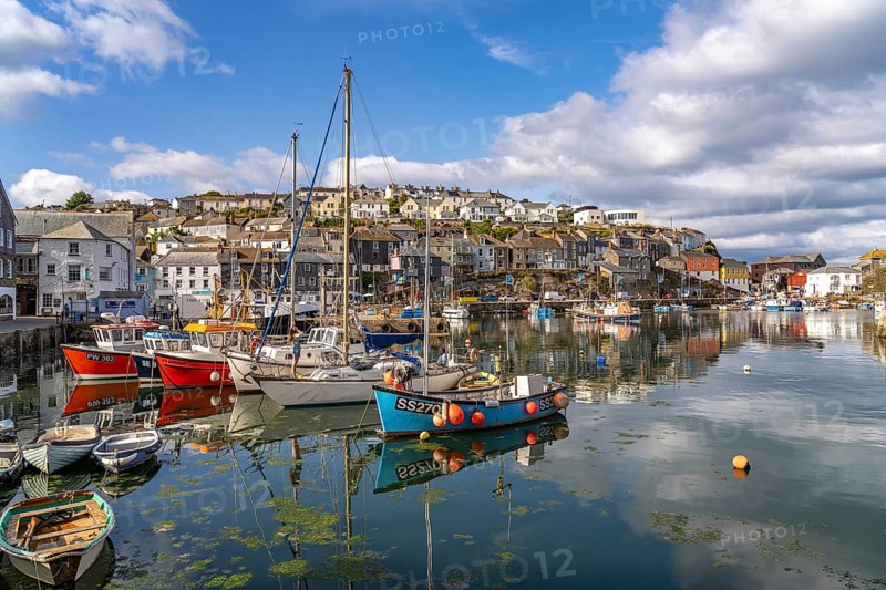 Town view and harbour of Mevagissey, Cornwall, England, Great Britain