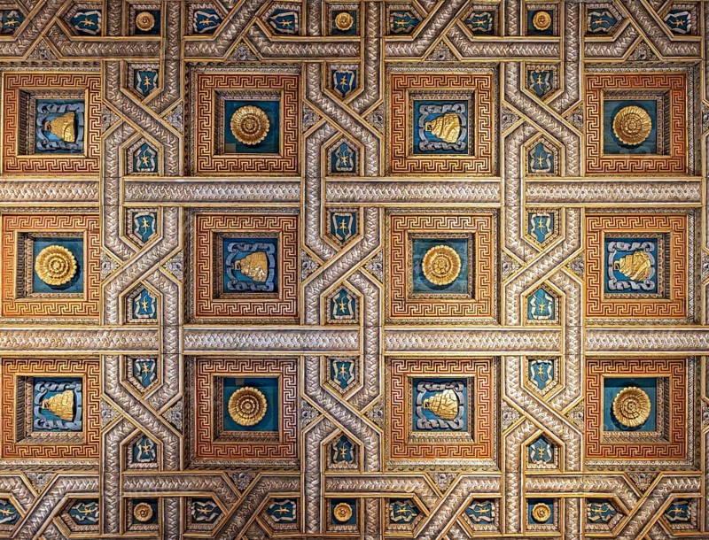 Coffered ceiling, Hall of Horses, Salla dei Cavalli, Te Palace, Palazzo del Te, Mantova, Mantua, Italy, Europe