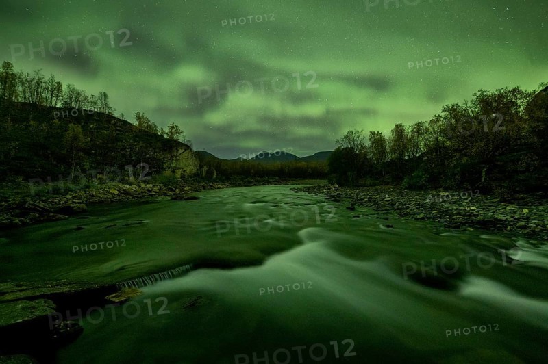Northern Lights over the Abiskojakka River, Abisko National Park, Lapland, Sweden, Europe