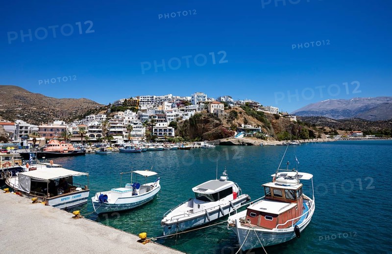 Fishing boats in the harbour of Agia Galini, south coast, Crete, Greece, Europe