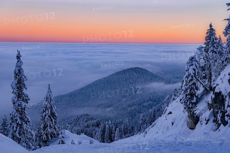 Sunrise snow tour on the Tegelberg in the Allgäu in Bavaria. Winter Wonder Land, Germany, Europe