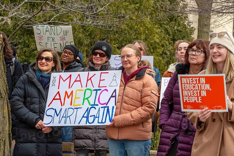 Detroit, Michigan USA - 7 March 2025 - The 'Stand Up for Science' rally at Wayne State University. It was part of a National Day of Action to Defend Scientific Research Funding, responding to the Trump Administration's budget cuts for various scientific research