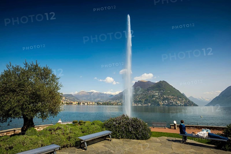 Lakeside promenade, spring, Lugano, Lake Lugano, Lago di Lugano, Ticino, Switzerland, Europe
