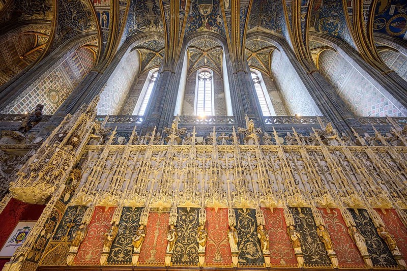 Detail of the choir in St Cecilia's Cathedral, Albi, Département Tarn, France, Europe