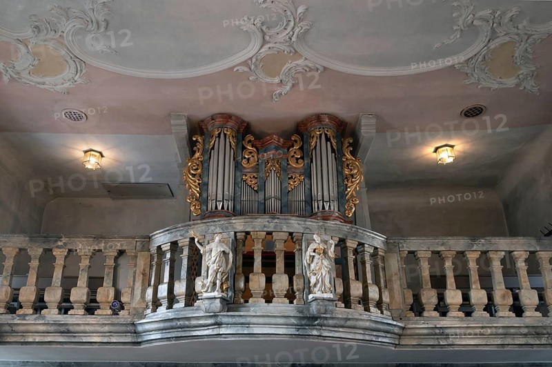 Organ in St Wendilinus Church, built between 1766 and 1769, Steinbach, Lower Franconia, Bavaria, Germany, Europe