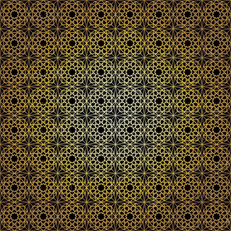 Geometric gold lace seamless pattern. Arabic tile lattice vector background.