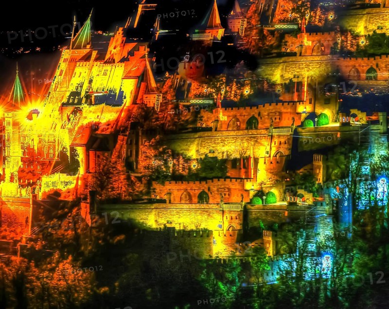 Creative shot, Hohenzollern Castle, light reflections, creative, colourful, colourful, all over, background, pattern, pattern, art, design, artistic, Baden-Württemberg, Zollernalb, Germany, Europe