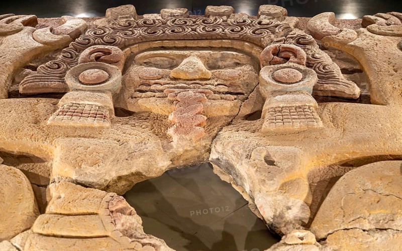Archaeological site and museum of Templo Mayor, Mexico City, Mexico Monolith relief figure of Tlaltecuhtli, female Earth Lord goddess, museum of Templo Mayor, Mexico City, Mexico, Central America