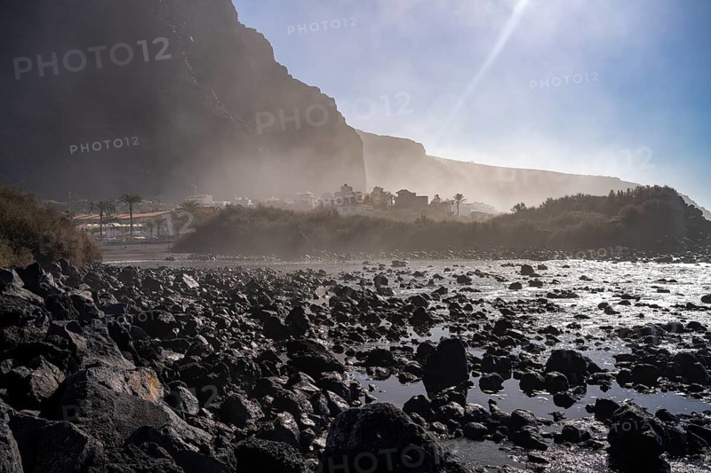 The beach in the district of La Playa, Valle Gran Rey, La Gomera, Canary Islands, Spain, Europe